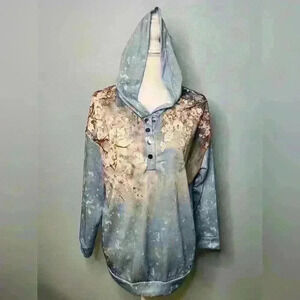 Just fashion now hooded long sweat shirt watercolor print size M NWT
